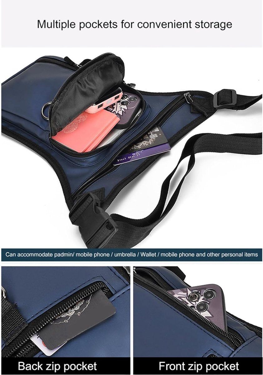 Waterproof Outdoor Waist and Leg Bag with Adjustable Straps for Men and Women - Blauw