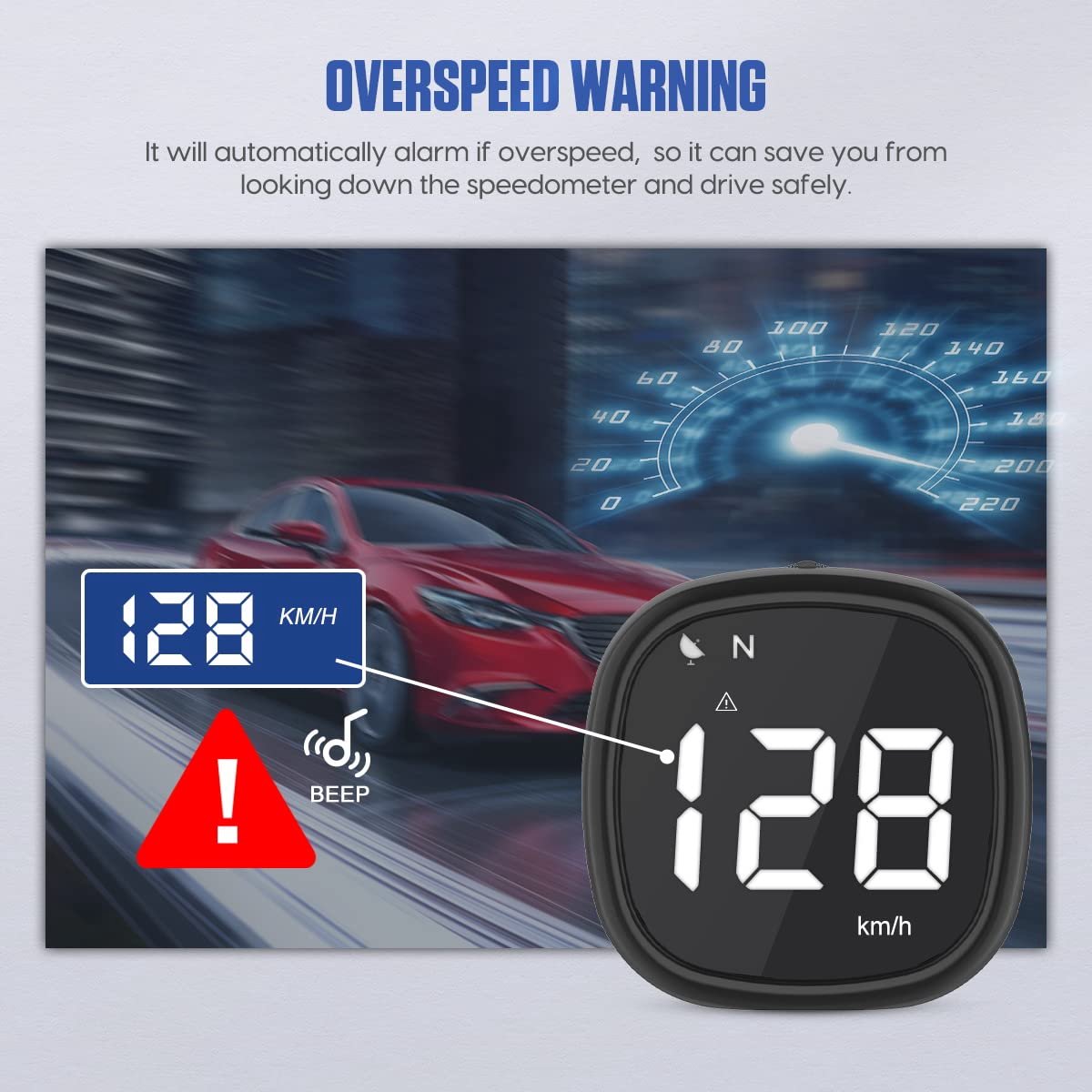 Speedometer - Digital GPS Speedometer - Head-up Display - KMH/MPH - With driver fatigue alert and speed warning - For all vehicles