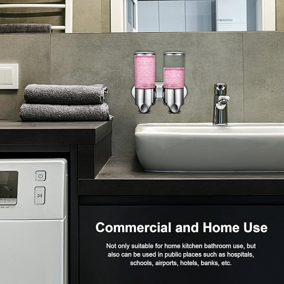 Soap dispenser - silver - 2 reservoirs - 2 x 500ml - wall-mounted - soap pump - soap holder - bathroom and sink - shampoo dispenser