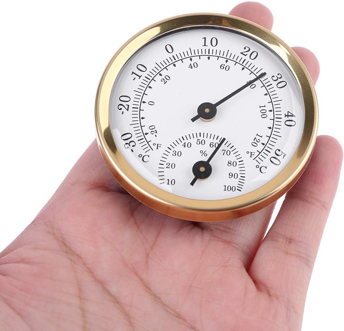 Indoor Thermometer - Outdoor Thermometer - Hygrometer - Weather Station - Thermometer Hygrometer - Air Temperature Display - 58 mm - Gold + White - Desktop
