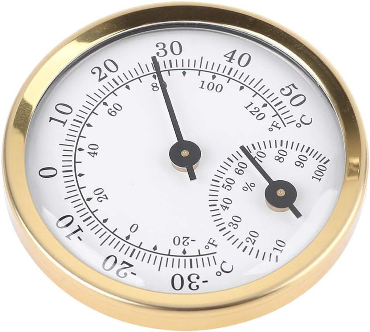 Indoor Thermometer - Outdoor Thermometer - Hygrometer - Weather Station - Thermometer Hygrometer - Air Temperature Display - 58 mm - Gold + White - Desktop