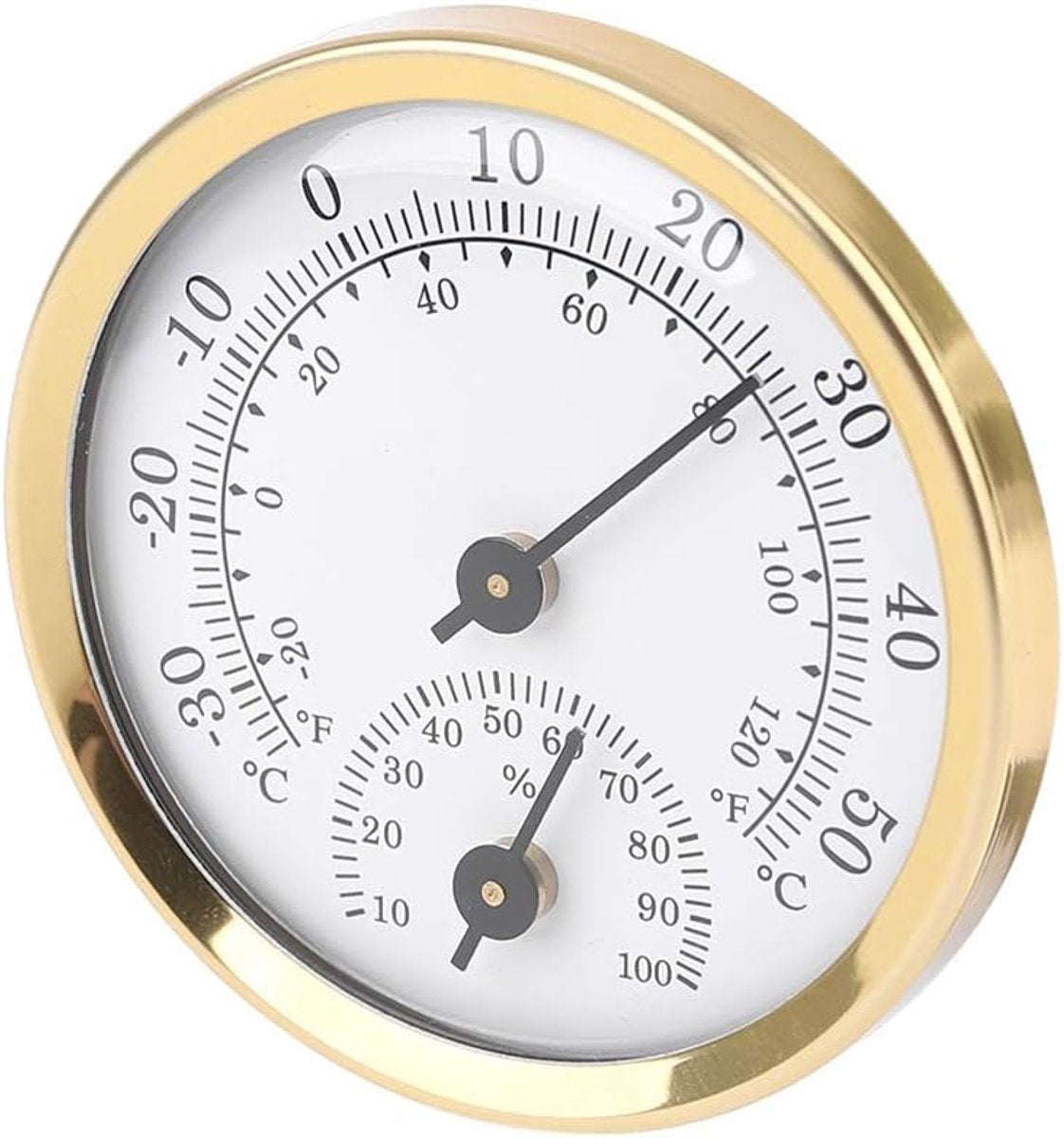 Indoor Thermometer - Outdoor Thermometer - Hygrometer - Weather Station - Thermometer Hygrometer - Air Temperature Display - 58 mm - Gold + White - Desktop