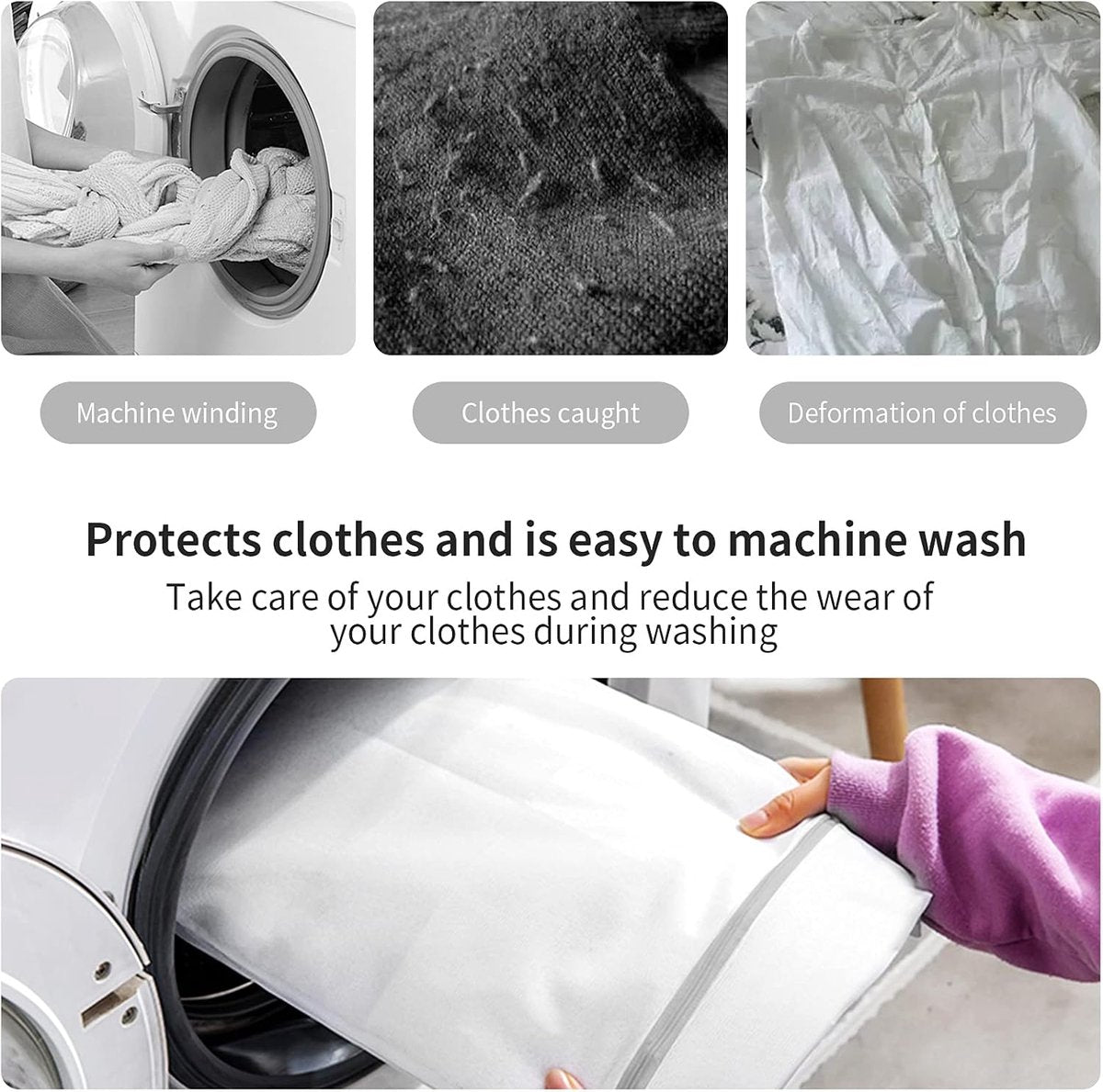 Set of 3 Mesh Laundry Bags - Large Bags - Delicate Clothes - Perfect for Washing Machines - Jackets - Jeans - 60 x 60 cm - Household Accessory