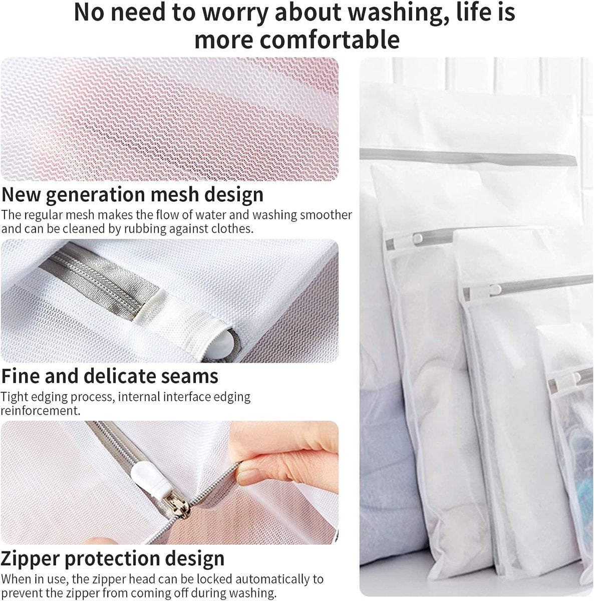 Set of 3 Mesh Laundry Bags - Large Bags - Delicate Clothes - Perfect for Washing Machines - Jackets - Jeans - 60 x 60 cm - Household Accessory