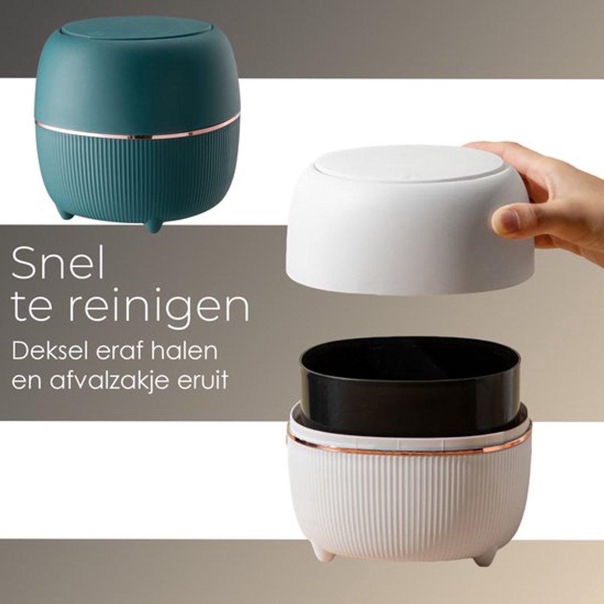 Klein Prullenbak - Designer Trash Can with Lid - Mini Prullenbak - Small trash can ideal for the countertop, desk, bathroom or table - Tabletop Trash Can - Green