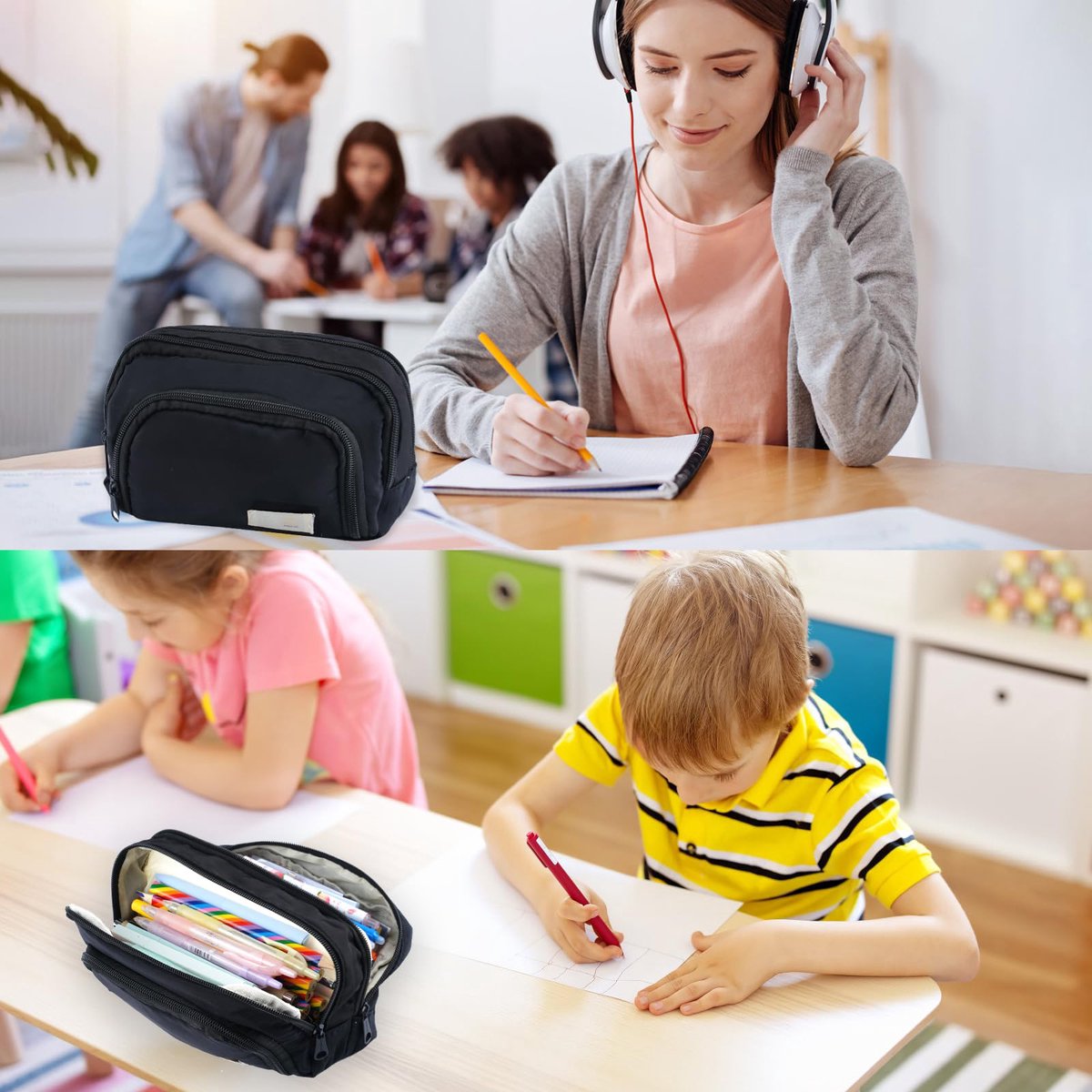 Pencil Case - Pencil Case - Adults - Boys and Girls - School Pencil Case - Black