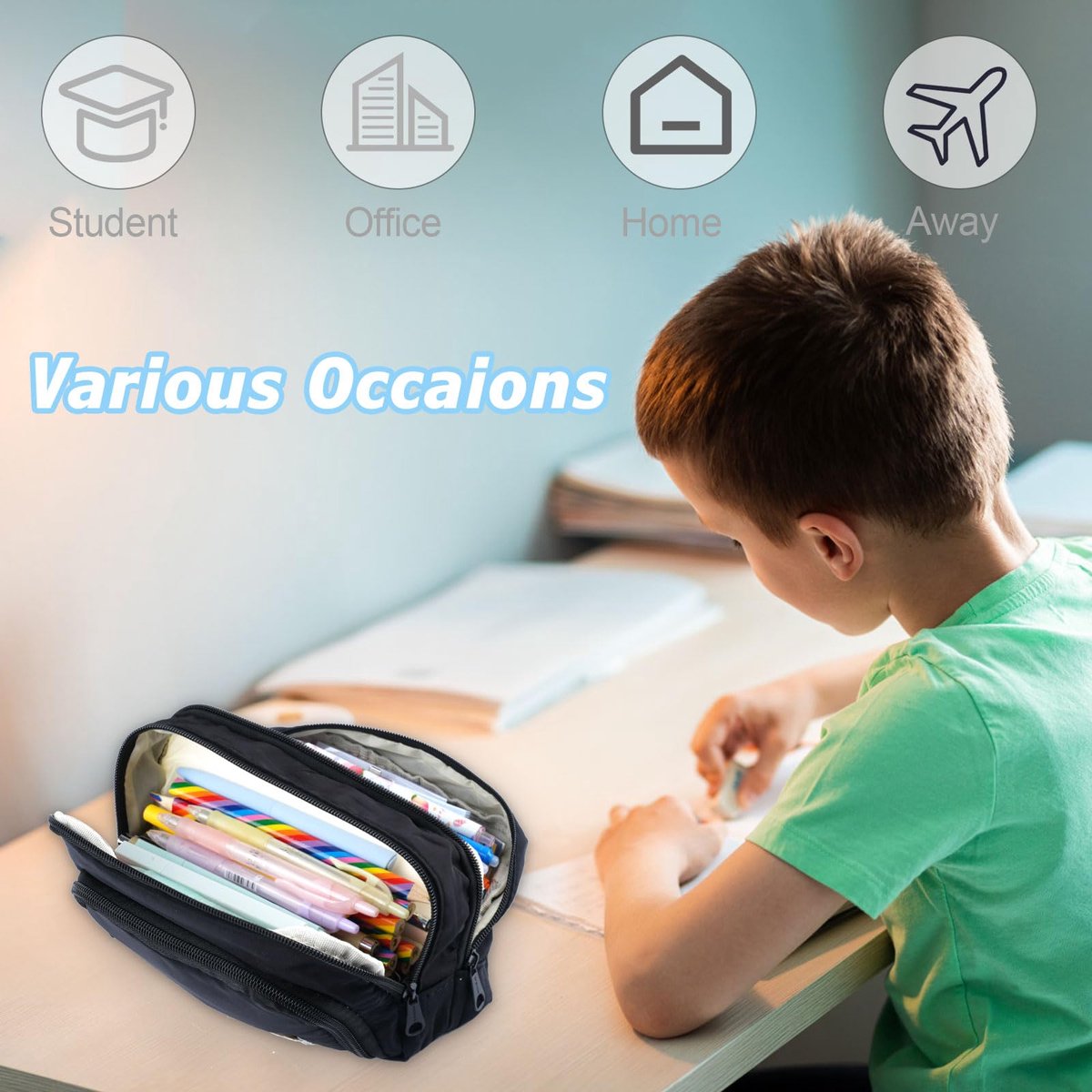 Pencil Case - Pencil Case - Adults - Boys and Girls - School Pencil Case - Black