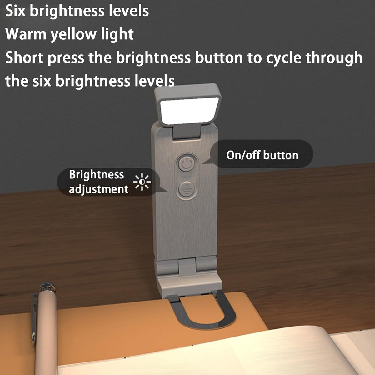 Reading Lamp - Book Lamp with Clip - 6 Lighting Levels - Bedtime Use - Adjustable Intensity - Reading Lamps - USB-C Rechargeable - With
