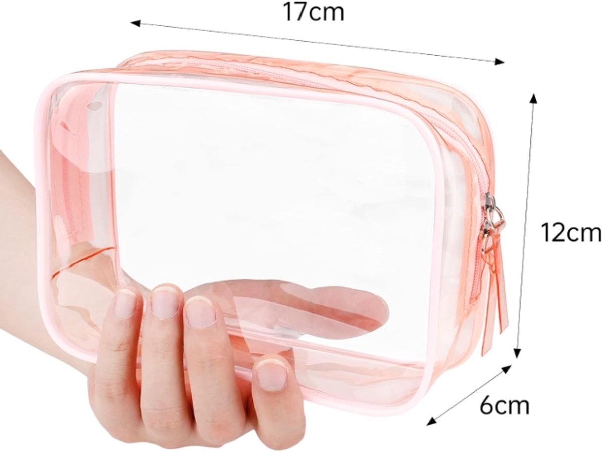 Transparent pink toiletry bag, waterproof toiletry bag with zipper