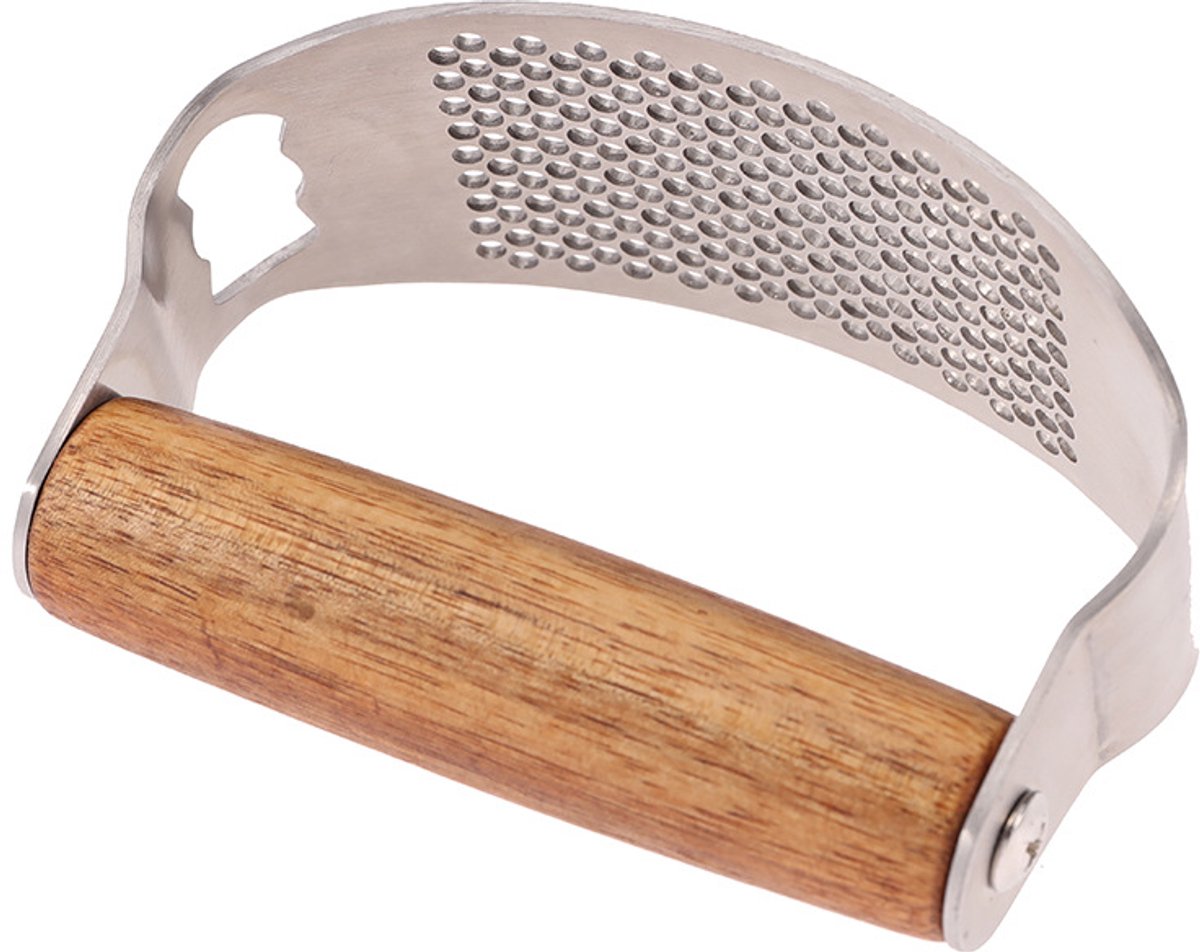 Garlic Press - Stainless Steel Cup - Dishwasher Safe - Garlic Press with High-Quality Wooden Handle - Ergonomic Handle for Garlic Press - Garlic Chopper - 10 x 5.1 cm - Large and Thick