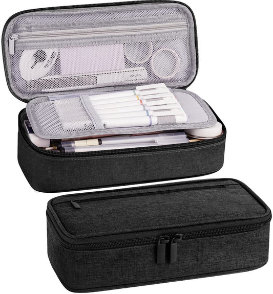 Pencil case - Highlighter case - Canvas pencil case 23x11x6.5 cm with zipper - Pencil case for boys and girls - School supplies - Black