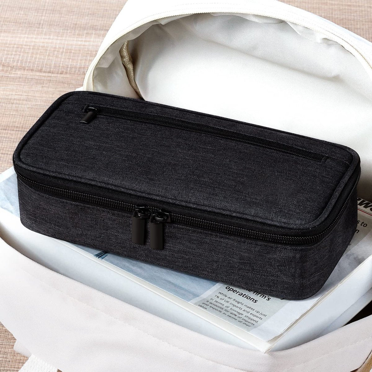 Pencil case - Highlighter case - Canvas pencil case 23x11x6.5 cm with zipper - Pencil case for boys and girls - School supplies - Black