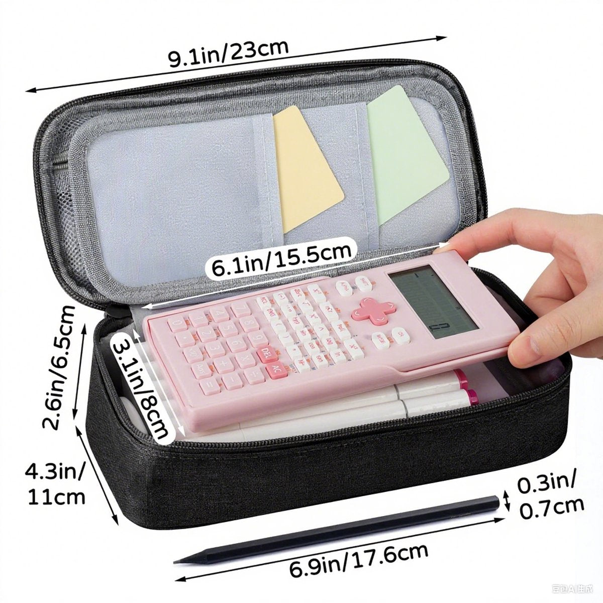 Pencil case - Highlighter case - Canvas pencil case 23x11x6.5 cm with zipper - Pencil case for boys and girls - School supplies - Black