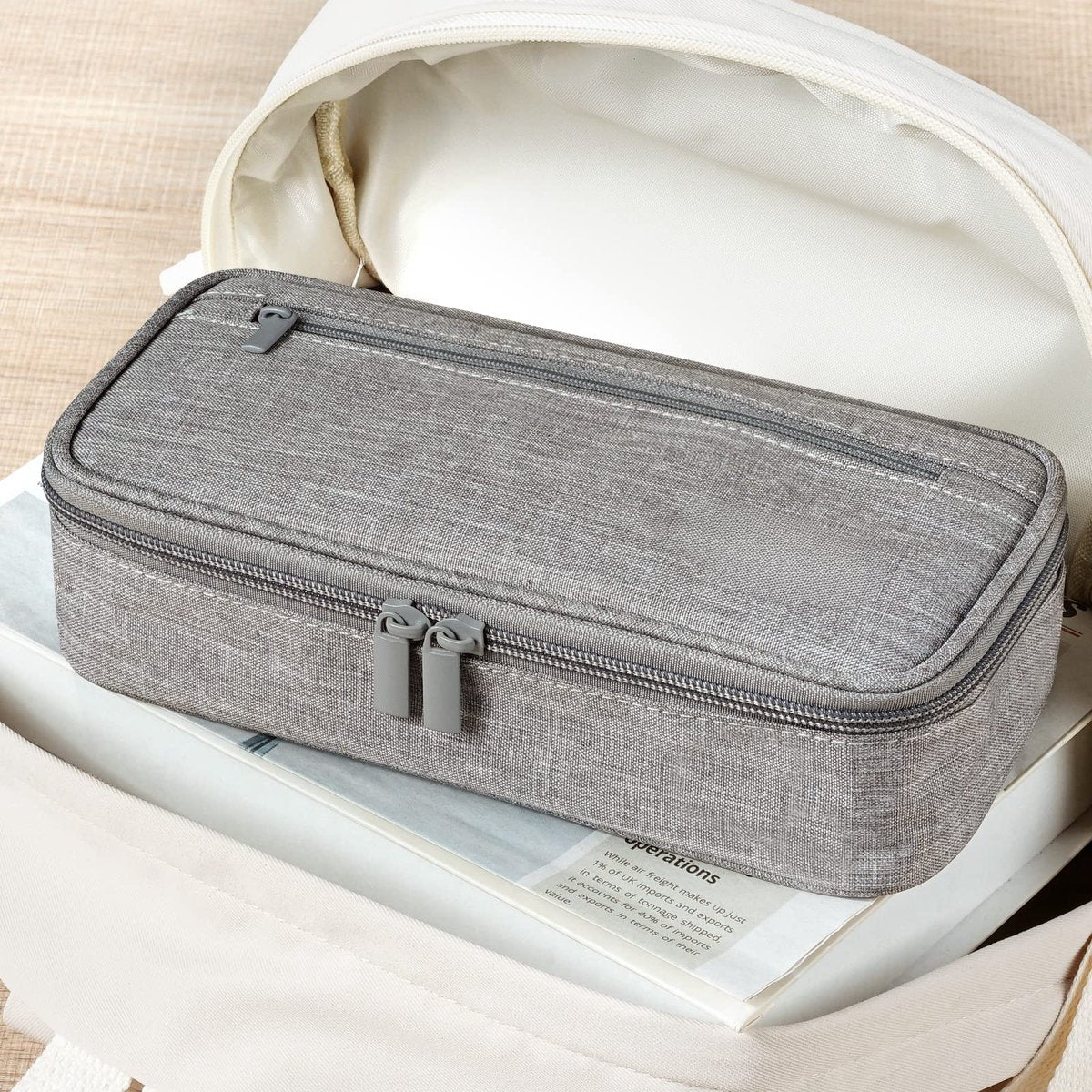 Large capacity pencil case, storage case, high-value, large capacity pencil case, stationery storage, makeup bag, office supplies, gray