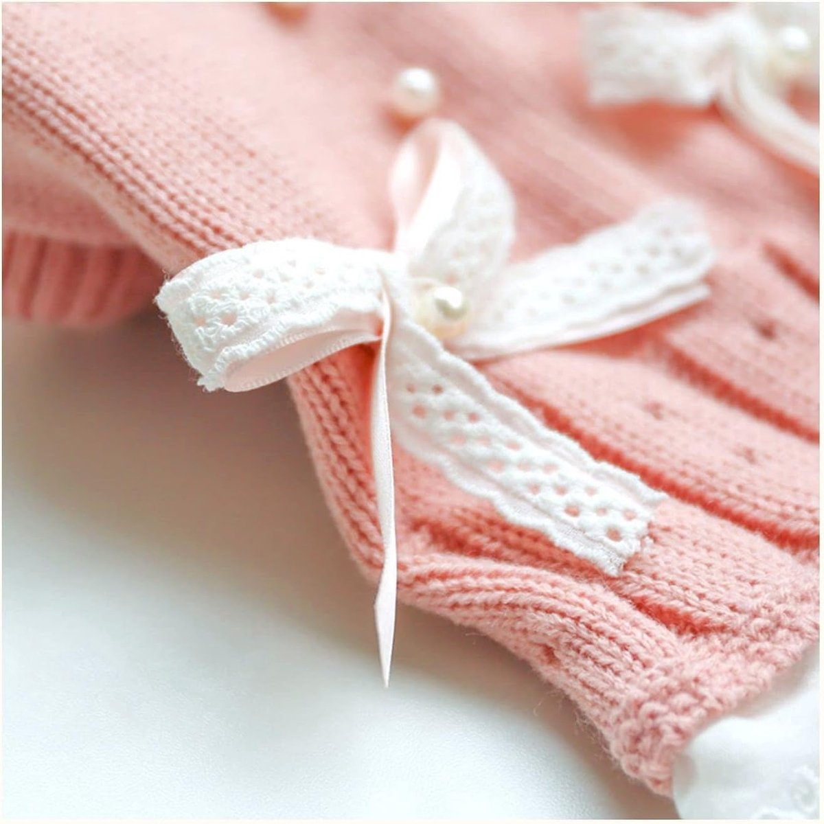 Dog Coat - Dog Sweater - Sweater Dress for Small Dogs - Female Dress with Bow - Pink and Blue Warm for Winter - Princess Lace - Birthdays - Valentine's Day - Pink Medium - Christmas Decorations - Christmas - Size XL