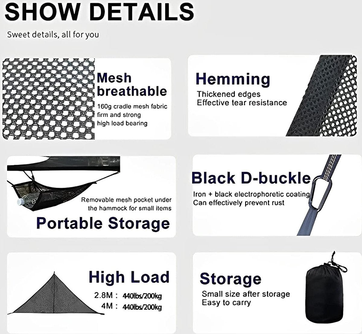 Portable triangular hammock for multiple people, outdoor camping aerial hammock, 3-point design for 2-3 people for travel, garden, camping, black, 400 x 400 x 400 cm