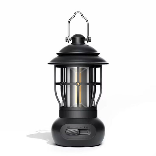 Rechargeable Camping Lantern – Retro Camping Lamp – Dimmable COB Hanging Light for Tent, Camping, Fishing, Hiking, etc. – Black