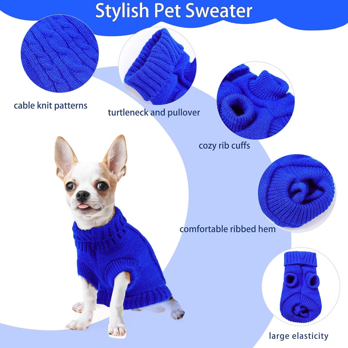 Dog Coat - Dog Sweater - Small Dog Sweater - Warm Dog Coat - Warm Puppy Sweater - Thick Knit Winter Sweater - Soft Roll Neck Sweater - Perfect for Small Dogs and Puppies - Christmas - Size M