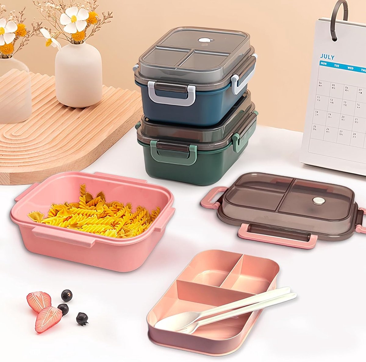 Lunch boxes - Lunch box - Children's lunch box - Adult lunch box - Lunch box compartment - 2-layer integrated lunch box - Leakproof lunch box - With cutlery - For work - School - Picnic - Pink