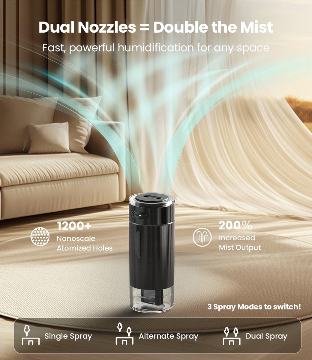 Humidifiers - Air humidifier - Bedroom humidifier - Mini desktop humidifier for travel, office, or children's room - Black