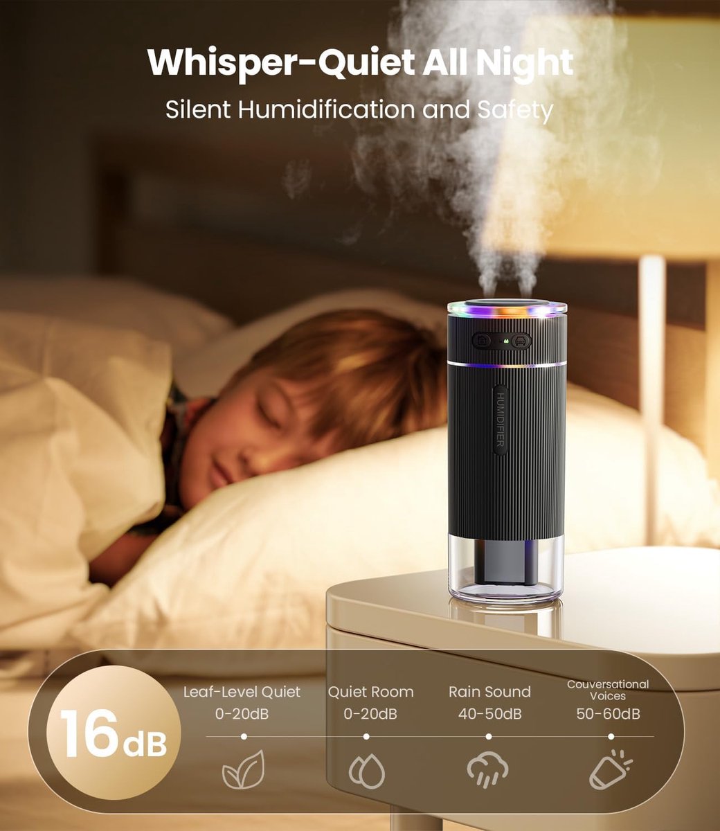 Humidifiers - Air humidifier - Bedroom humidifier - Mini desktop humidifier for travel, office, or children's room - Black