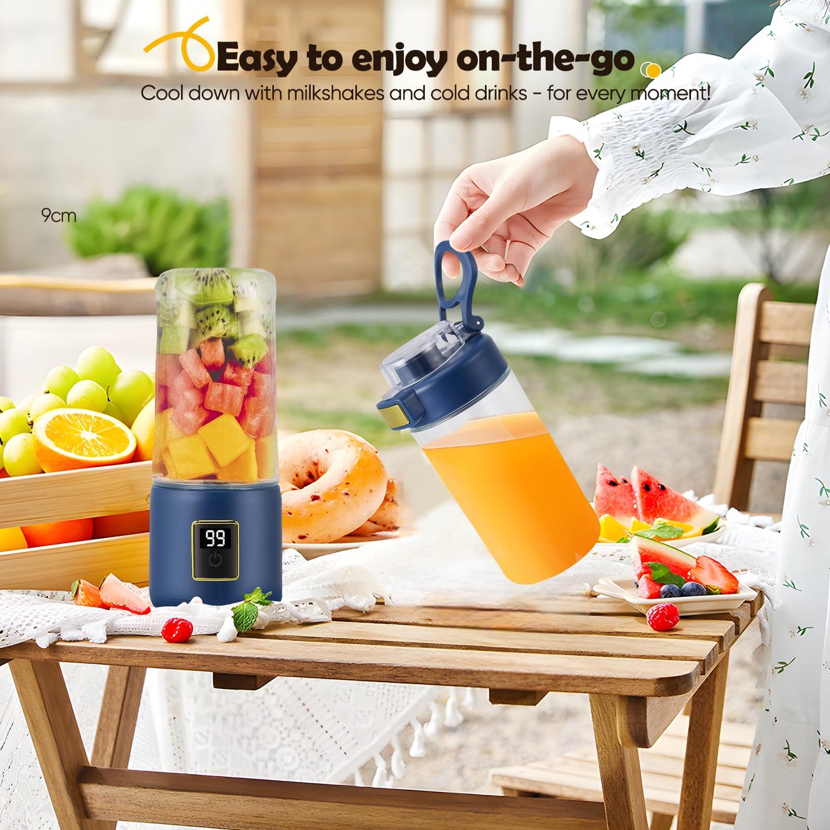 Portable Blender - Mini Blender - 12 Blades - Portable - On-the-Go Blender - Mini Juicer - Smoothie Maker - Perfect for Smoothies, Juices, and Baby Food - Dark Blue