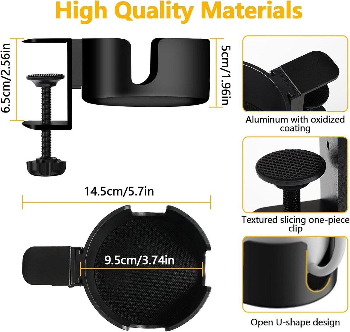 Adjustable and portable tabletop cup holder with clip - universal holder for bottles, coffee cups and water cups - 95 cm diameter, max. capacity 5 kg