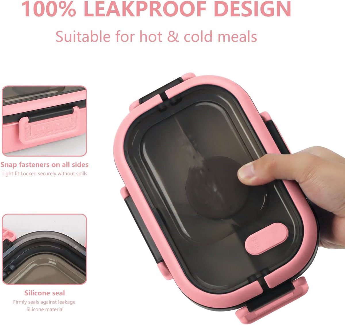 Lunch boxes - Lunch boxes - Adult lunch boxes - Children's lunch boxes - Lunch box with compartments and cutlery - Airtight - 1200 ml - Microwave safe - Ideal for salads - For children and adults - Picnic (pink)