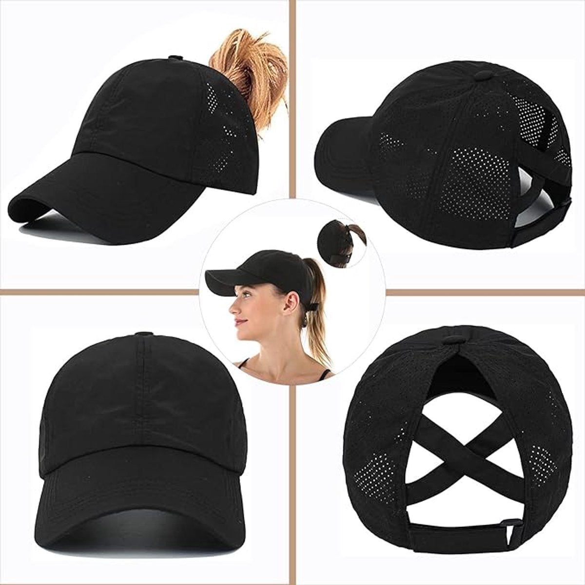 Women's ponytail baseball cap, adjustable summer cap in quick-drying breathable mesh, unisex baseball cap, sports cap