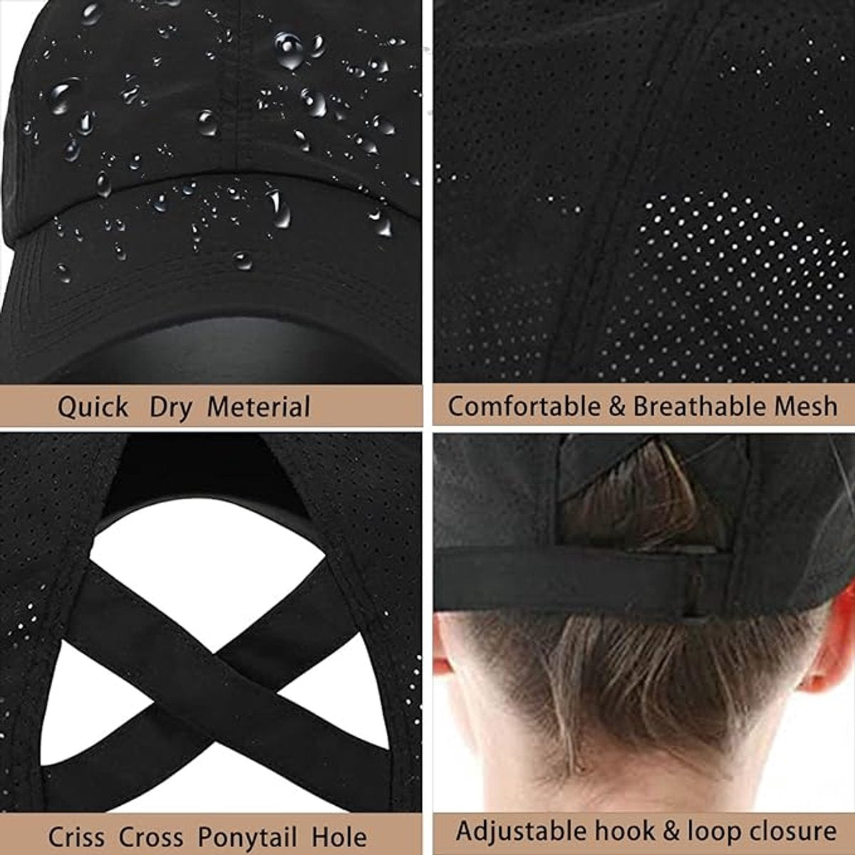 Women's ponytail baseball cap, adjustable summer cap in quick-drying breathable mesh, unisex baseball cap, sports cap