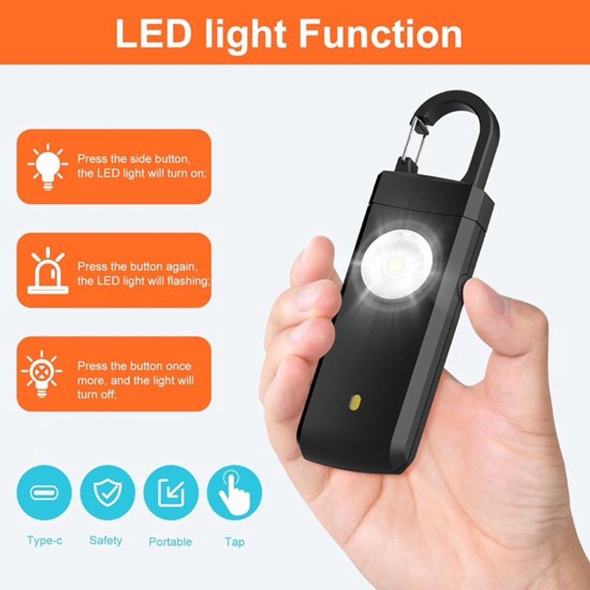 Alarm - Personal Alarm - 130 dB Sound and Flashing Light - Personal Security Alarm - Self-Defense Keychain - Personal Protection - Alarm for Seniors - Portable Security Alarm - Black