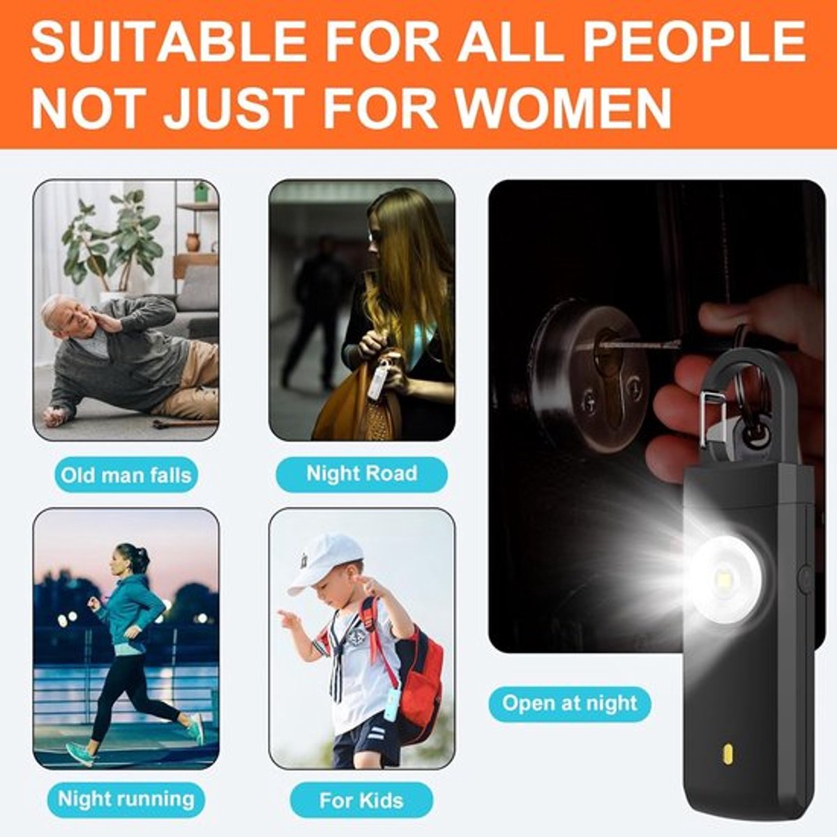 Alarm - Personal Alarm - 130 dB Sound and Flashing Light - Personal Security Alarm - Self-Defense Keychain - Personal Protection - Alarm for Seniors - Portable Security Alarm - Black