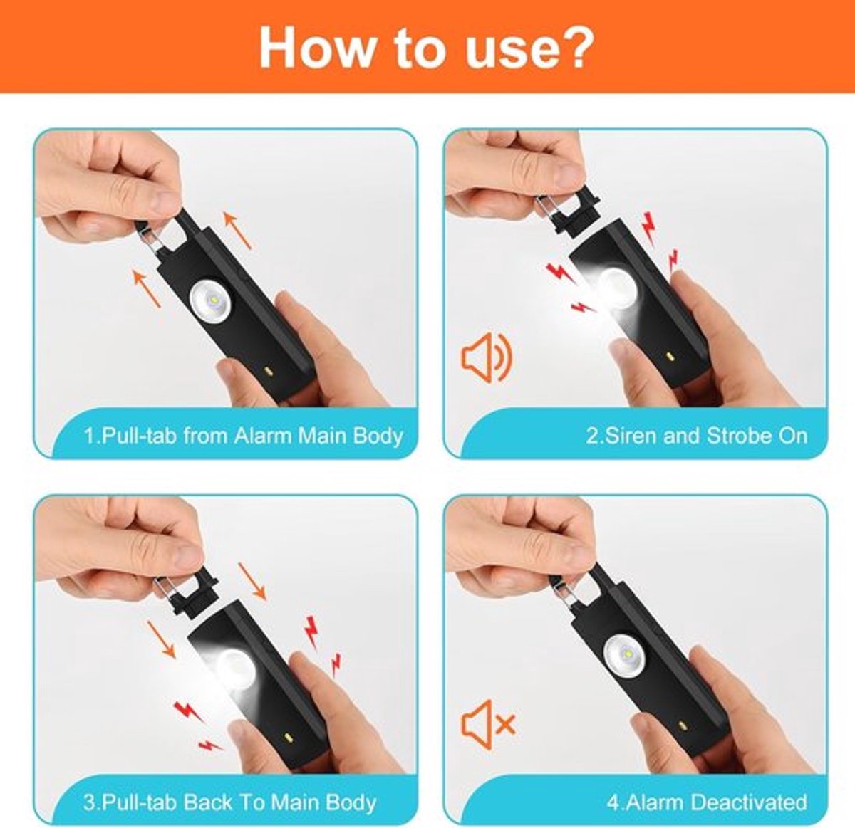 Alarm - Personal Alarm - 130 dB Sound and Flashing Light - Personal Security Alarm - Self-Defense Keychain - Personal Protection - Alarm for Seniors - Portable Security Alarm - Black