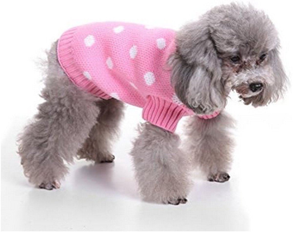 Dog Sweater - Classic Dog Sweater - Polka Dot Knit Sweater - Dog Coat - Puppy Clothes - Autumn and Winter Dog Clothes - Pink - Size L - Perfect for Small Dogs - Medium-Sized Dogs - Party Clothes