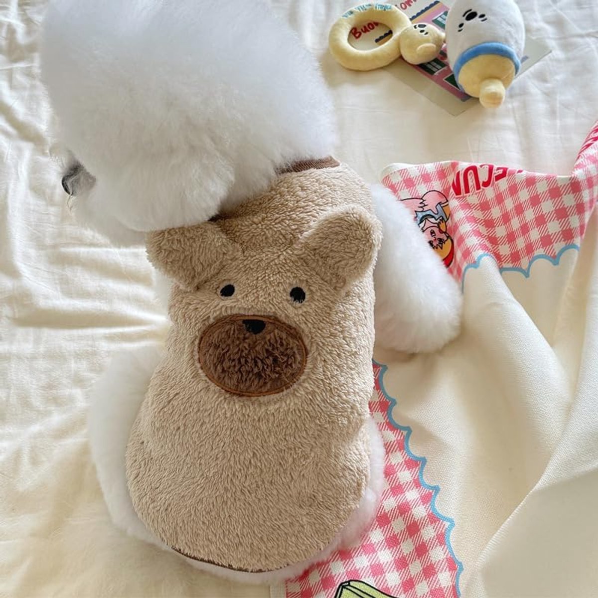Dog Sweater - Dog Coat - Warm Winter Sweater - Warm Dog Coat - Bear Puppy - Plush Coat - Warm Clothing - Perfect for Small Dogs - Medium Dogs - Dog - Coffee - Beige - Size M