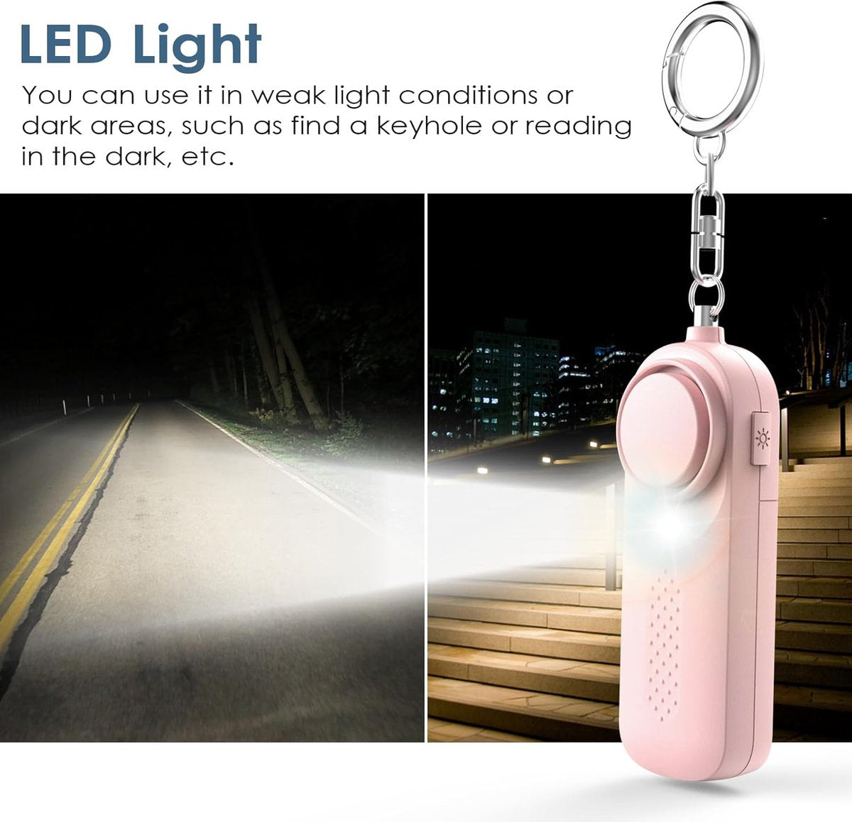 Personal alarm - 130 dB - Security siren - Self-defense siren - With LED light-up keychain - For children, women, students and seniors (pink)