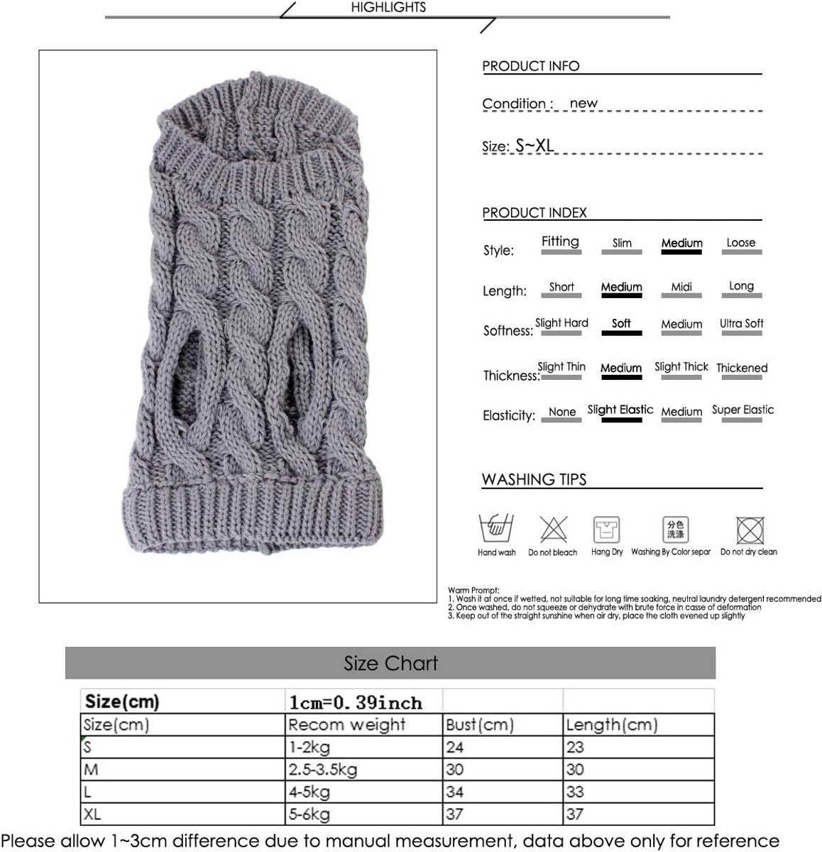 Dog Coat - Dog Vest - Warm Dog Coat - Winter Dog Sweater - Soft Knitted Wool Dog Clothes - Crochet Coat - Perfect for Small and Medium Dogs - Size XL - Grijs