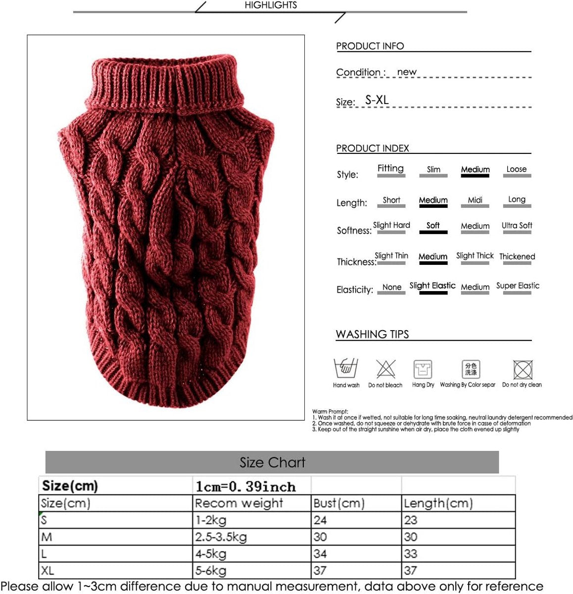 Dog Coat - Dog Vest - Warm Dog Coat - Winter Dog Sweater - Soft Knitted Wool Dog Clothes - Crochet Coat - Perfect for Small and Medium Dogs - Size L - Red