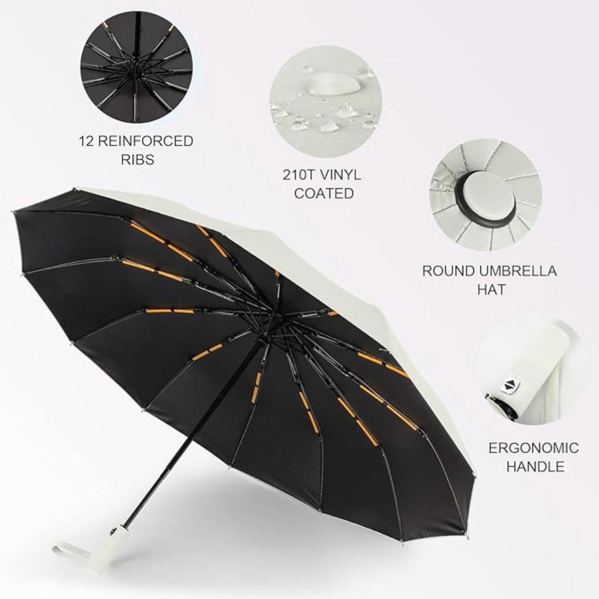 Folding umbrella, safety umbrella, windproof, pocket umbrella, automatic open and close, 105 cm, golf umbrella, 12 reinforced fiberglass ribs, 210T nylon umbrella, travel umbrella with UV protection