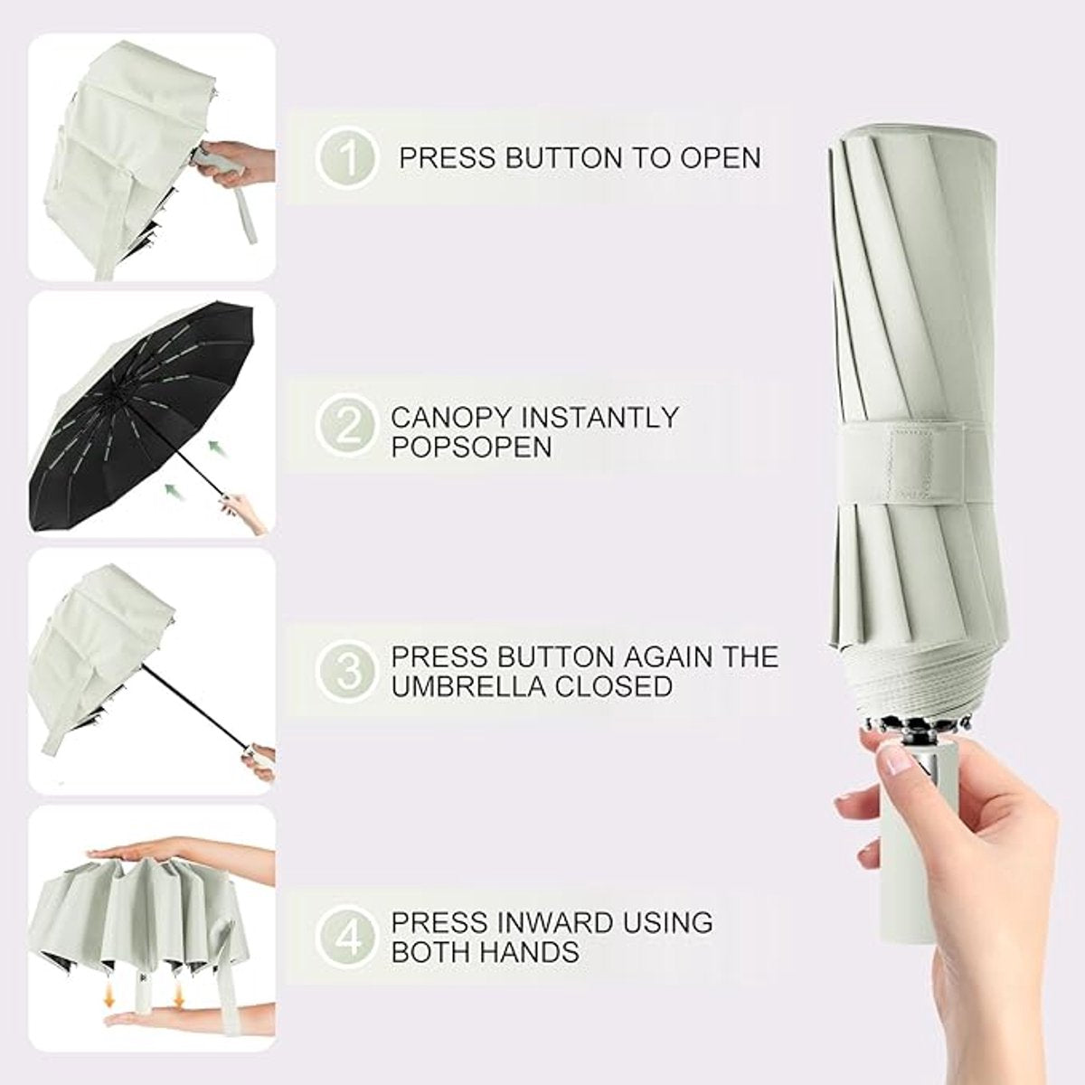 Folding umbrella, safety umbrella, windproof, pocket umbrella, automatic open and close, 105 cm, golf umbrella, 12 reinforced fiberglass ribs, 210T nylon umbrella, travel umbrella with UV protection