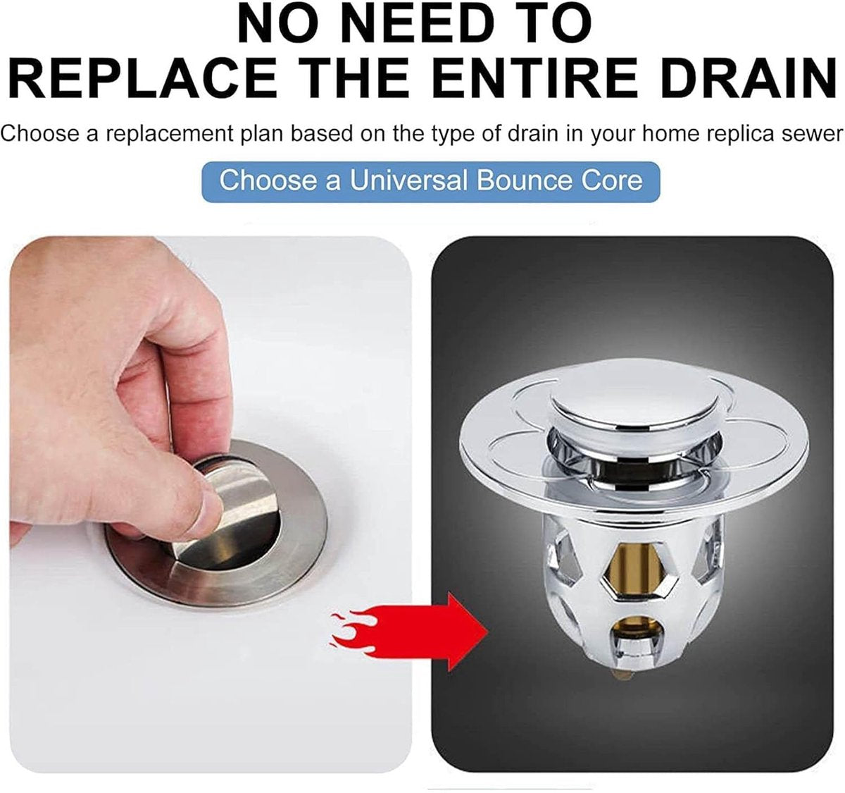 Pop-on sink drain plug - Drain stopper - Drain strainer - Hair catcher - Sink - Drain plugs - Sinks - Bathroom/Kitchen - Hair - Chrome - For 34-40 mm