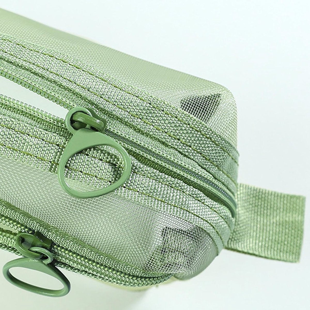 Double-layer mesh pencil case, large capacity pencil case, transparent pencil case for students, green
