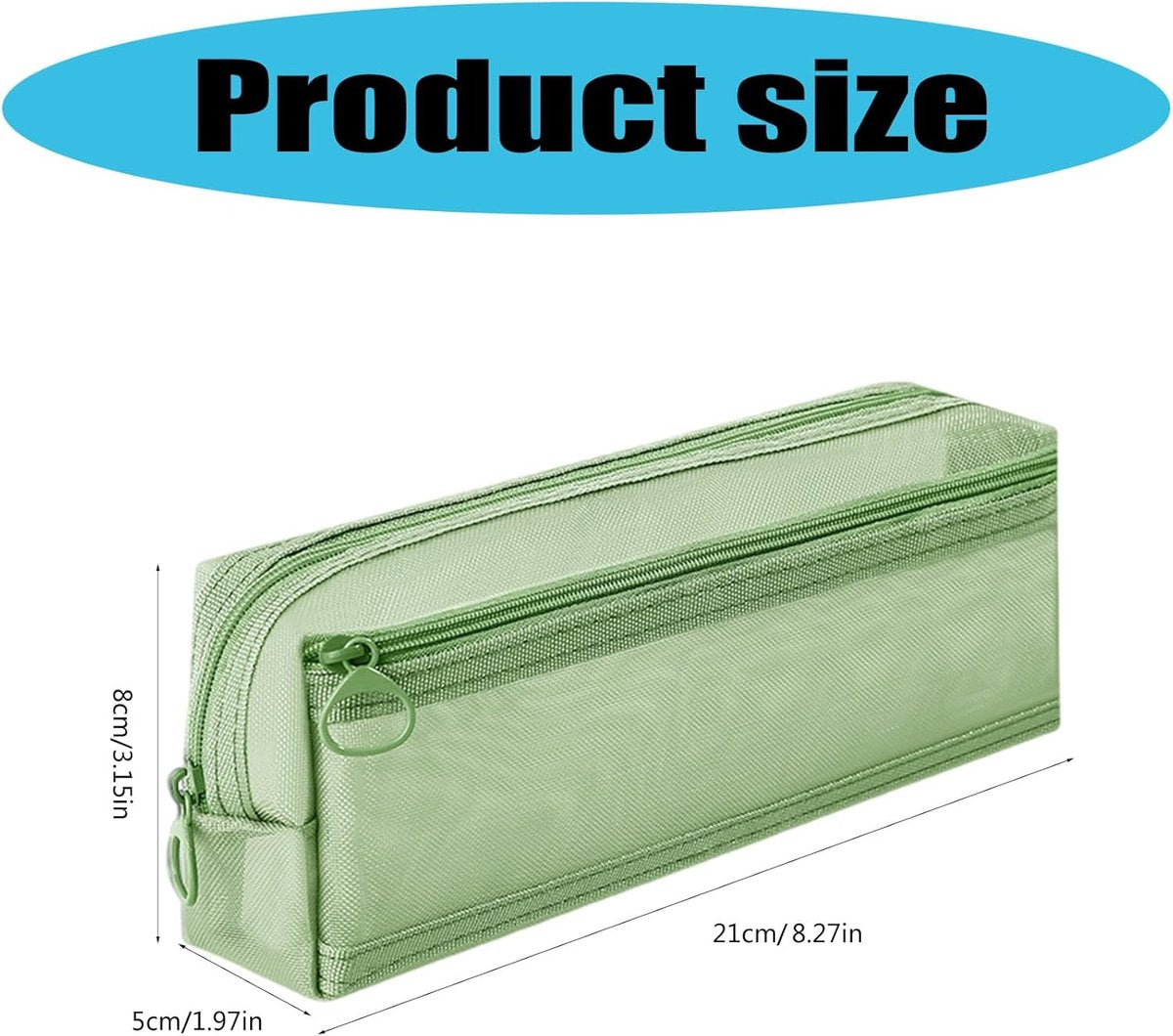Double-layer mesh pencil case, large capacity pencil case, transparent pencil case for students, green
