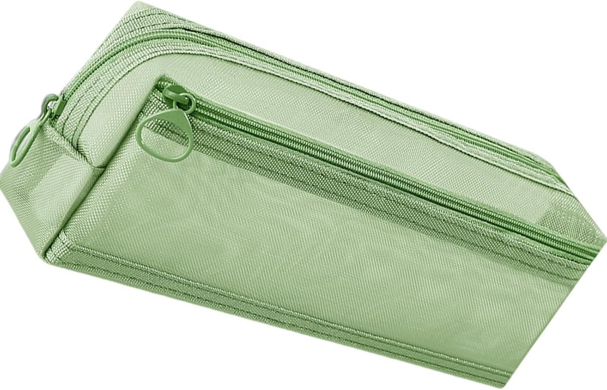 Double-layer mesh pencil case, large capacity pencil case, transparent pencil case for students, green