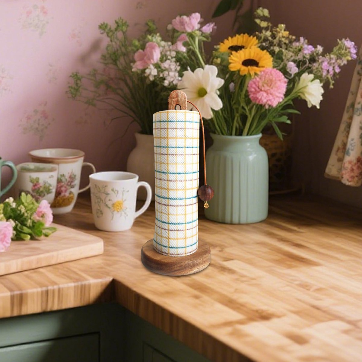 Paper towel roll holder - Paper towel roll holder - Wooden paper towel roll holder - Farmhouse style freestanding kitchen organizer - Fits most paper towel rolls