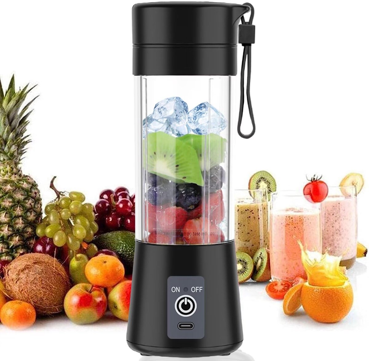 Blender - Mini blender - Smoothie maker - Rechargeable mini blender - Portable blender - Citrus press - Black