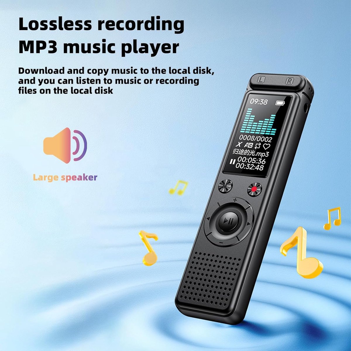 Voice Recorder - Dictaphone - Rechargeable - Portable - Clear Sound - Meetings, Interviews - 64 GB - Black