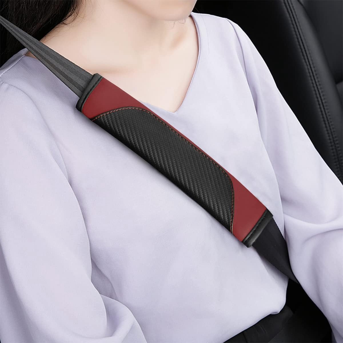 2 shoulder protectors for car seat belts - Seat belt protectors for children and adults - Universal soft seat belt protectors for car seat belts - (wine red)