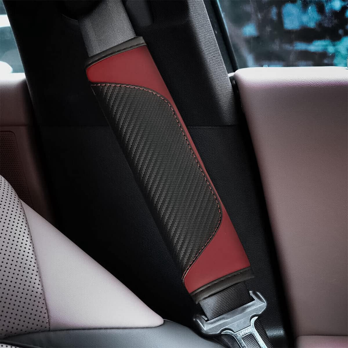 2 shoulder protectors for car seat belts - Seat belt protectors for children and adults - Universal soft seat belt protectors for car seat belts - (wine red)