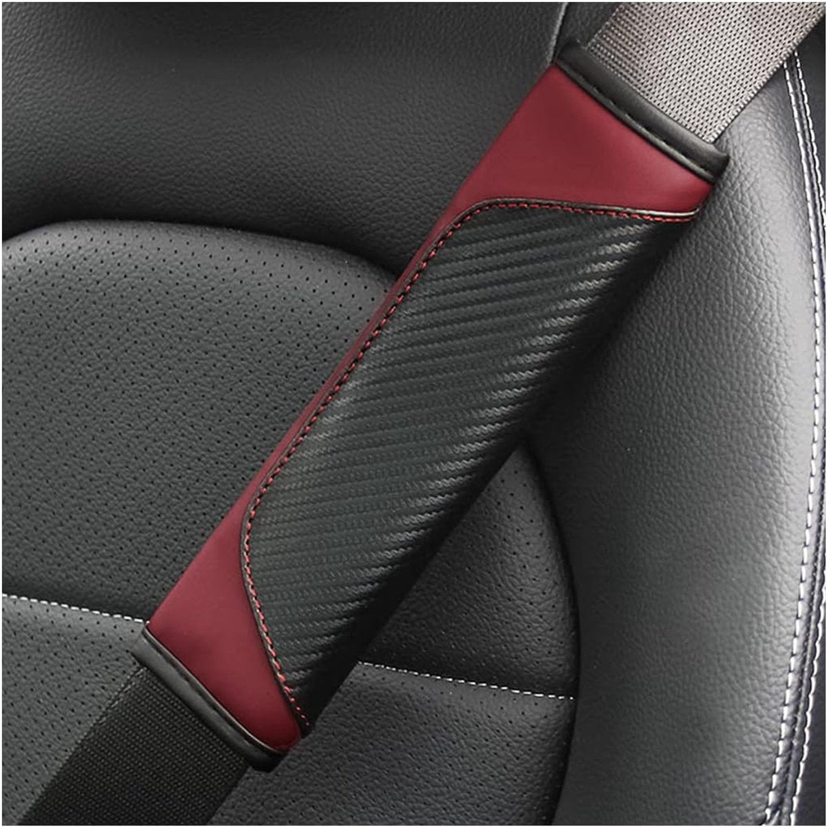 2 shoulder protectors for car seat belts - Seat belt protectors for children and adults - Universal soft seat belt protectors for car seat belts - (wine red)